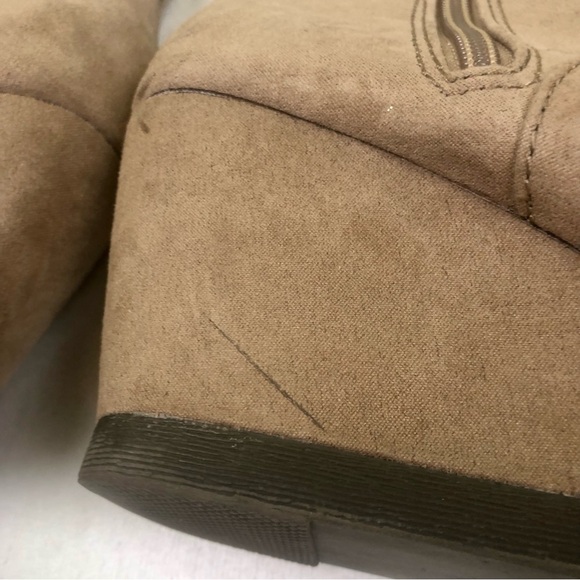 So Wedge Booties Tan Lace Up Zip Up Tweed Sz. 8 - Picture 7 of 11